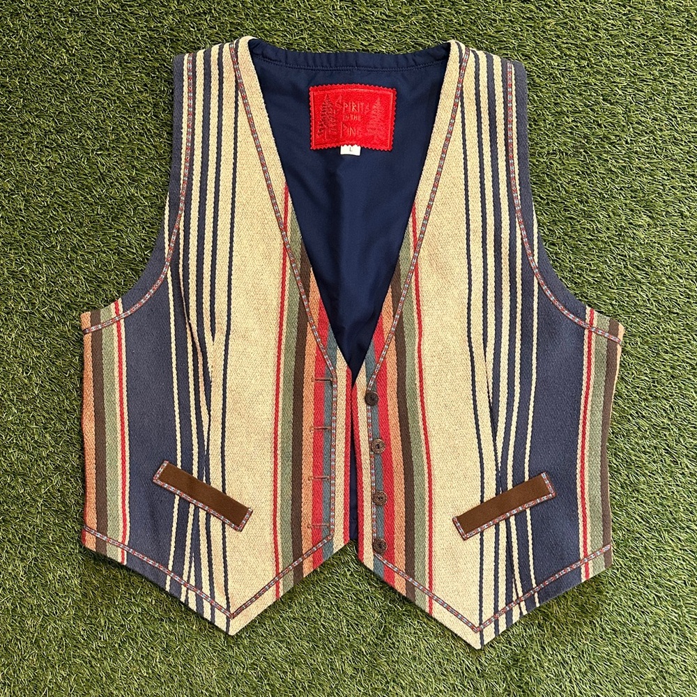 Spirit in the Pines Women’s Handmade Navy Embroidered Vest Native American Aztec